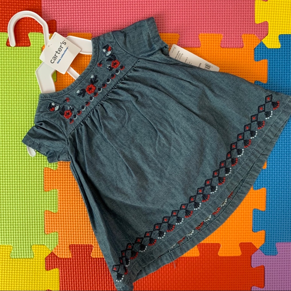 Carter’s denim baby girls dress with embroidery